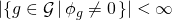 \left| \left\{ g \in \mathcal{G} \left|\, \phi_g \neq 0 \right. \right\} \right| < \infty